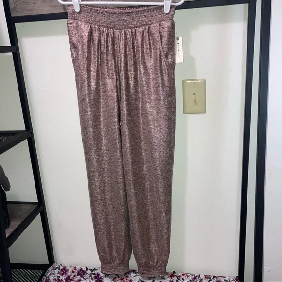 Anthropologie Pink Rose Metallic Shimmer Jogger Trouser Pants NWT - Picture 4 of 16